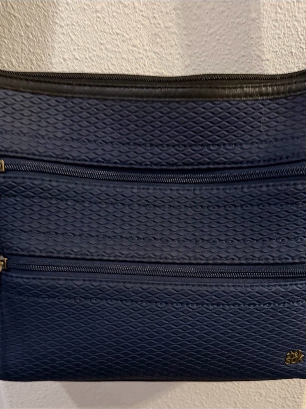 The Sak Navy Textured Crossbody with Dual Zips
